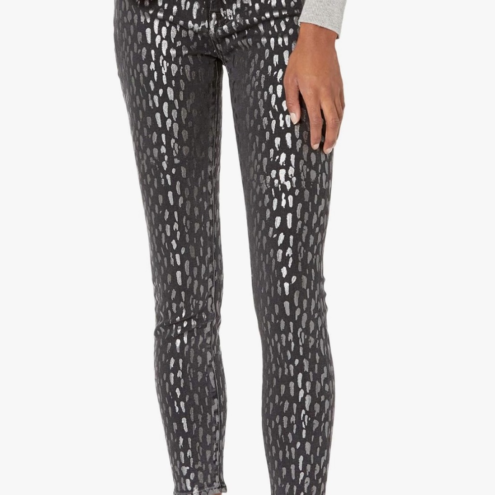 7 For All Mankind® High Waist Skinny Jeans with Metallic Leopard Print - 27